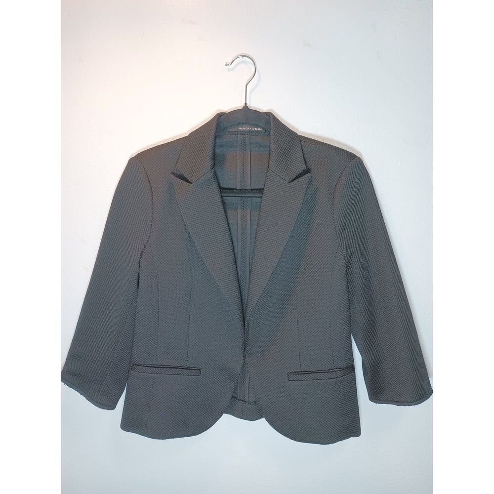 Amanda + Chelsea Grey Textured Waffle Knit 3/4 Sleeve Open Front Blazer Jacket S